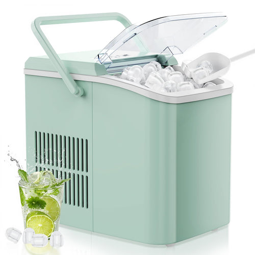 OLIXIS Countertop Ice Maker Machine with Handle, Auto-Cleaning Portable Ice Maker with Basket & Scoop, 26lbs in 24Hrs & 9 Ice Cubes in 6 Mins, 2 Ice Cube Sizes, for Home Party Camping RV, Black
